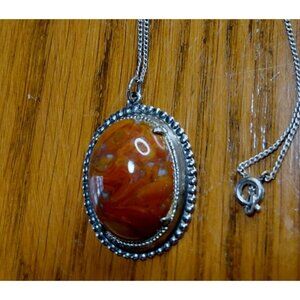 Picture agate pendant on 925 sterling silver chain